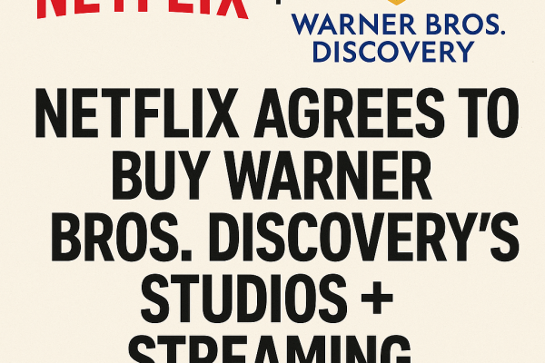 Netflix agrees to buy Warner Bros. Discovery’s Studios + Streaming business (Entertainment / Streaming)